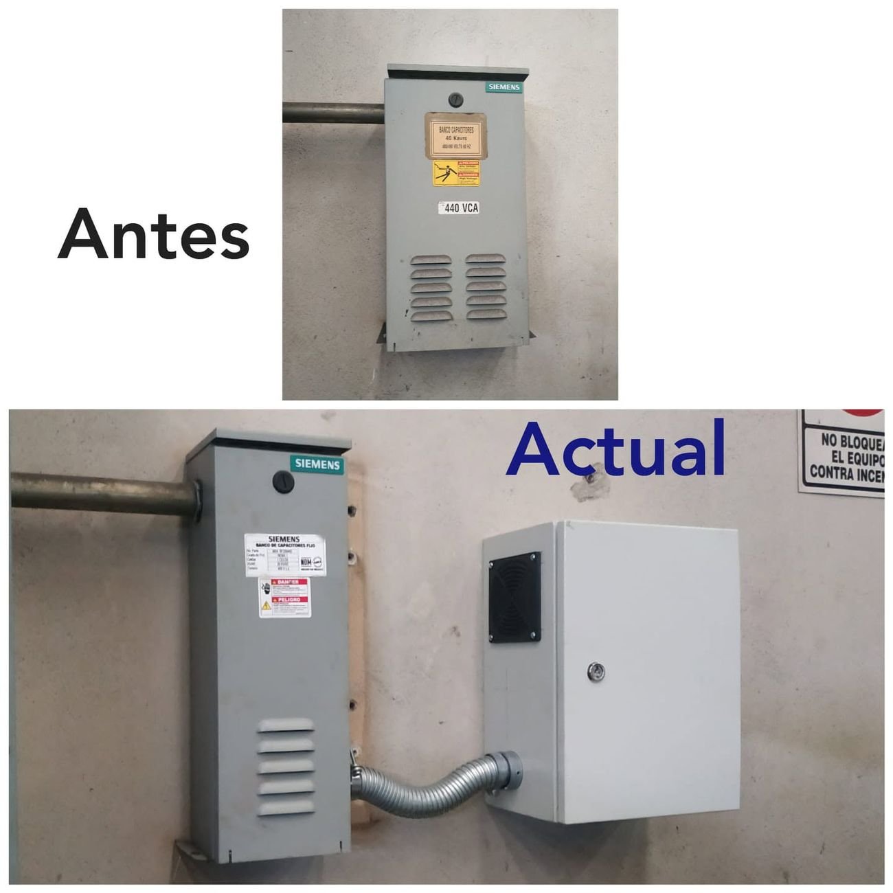 Reemplazo de banco de capacitores, antes y después
